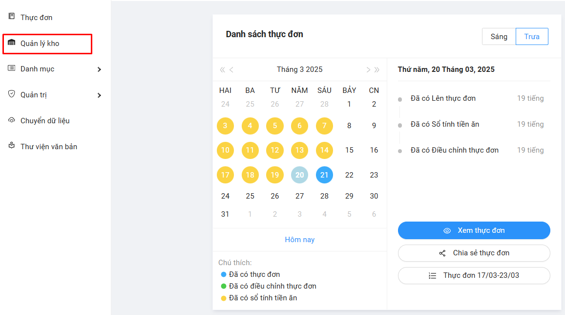 Chọn vào quản lý kho ở side-bar bên tay phải